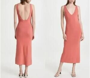 Free People Beach Daniela Low Scoop Back Sweater Ribbed Knit MIDI Dress Coral S